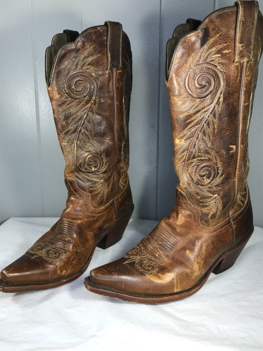 Justin Classic Women Size 8.5 C Tan Damiana Leather Snip Toe Western Boots L4332 - Picture 4 of 8